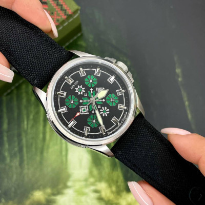 Патриотические наручные часы Awarder Embroidery Silver-Green Black Battery 10ATM