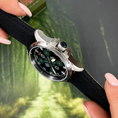Патриотические наручные часы Awarder Embroidery Silver-Green Black Battery 10ATM
