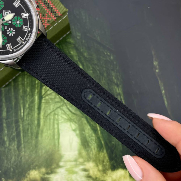 Патриотические наручные часы Awarder Embroidery Silver-Green Black Battery 10ATM фото 11