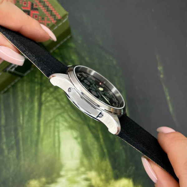 Патриотические наручные часы Awarder Embroidery Silver-Green Black Battery 10ATM фото 8