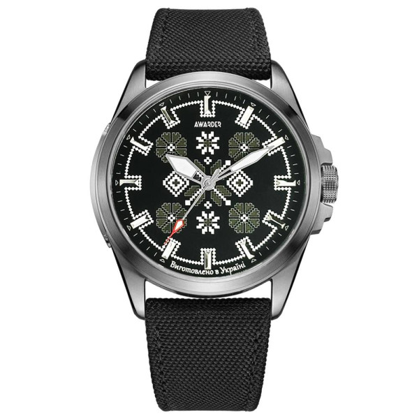 Патриотические наручные часы Awarder Embroidery Silver-Army Green Black Battery 10ATM фото 1