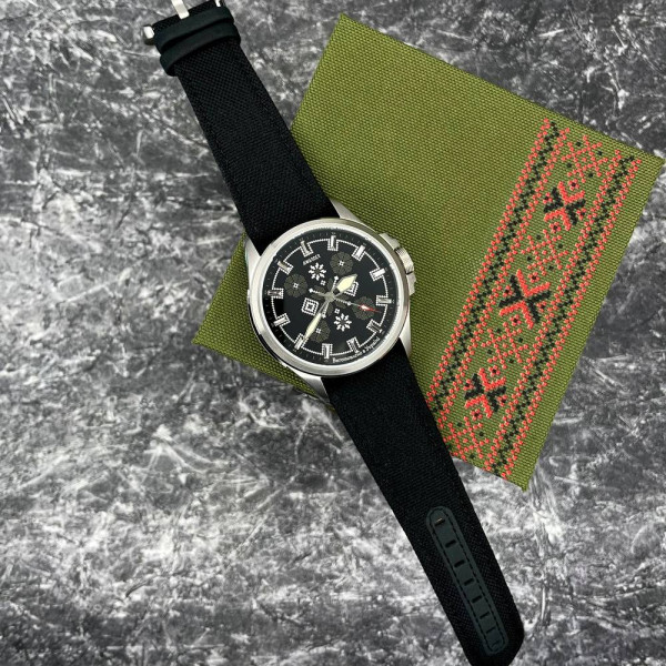 Патриотические наручные часы Awarder Embroidery Silver-Army Green Black Battery 10ATM фото 6