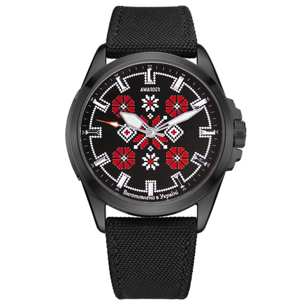 Патріотичний наручний годинник Awarder Embroidery Black-Red Black Battery 10ATM фото 1