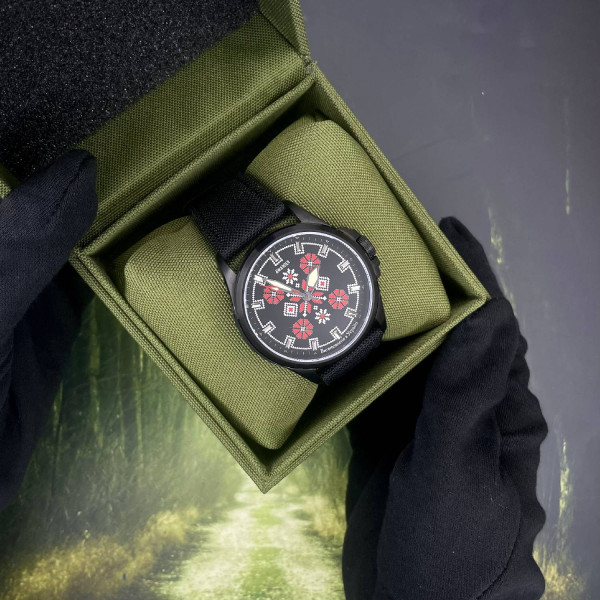 Патріотичний наручний годинник Awarder Embroidery Black-Red Black Battery 10ATM фото 4