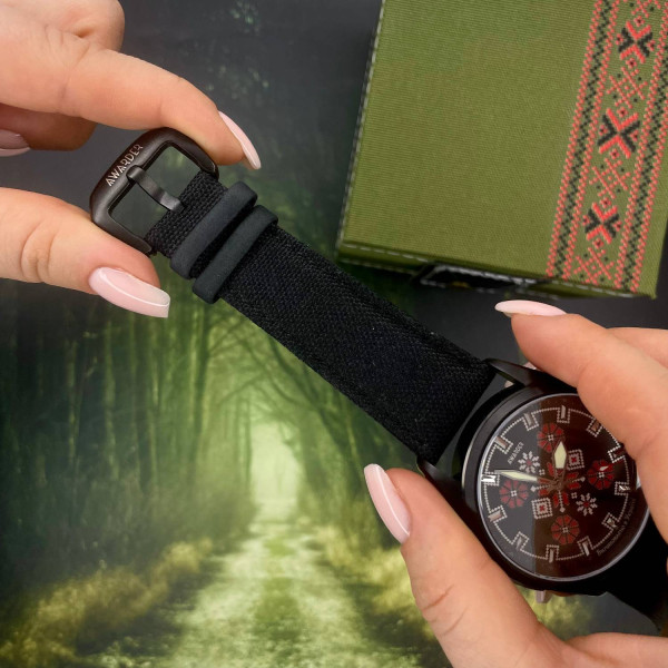 Патріотичний наручний годинник Awarder Embroidery Black-Red Black Battery 10ATM фото 10
