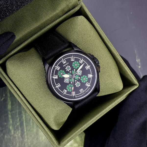 Патриотические наручные часы Awarder Embroidery Black-Green Black Battery 10ATM фото 4