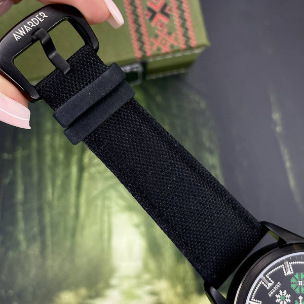 Патриотические наручные часы Awarder Embroidery Black-Green Black Battery 10ATM фото 8