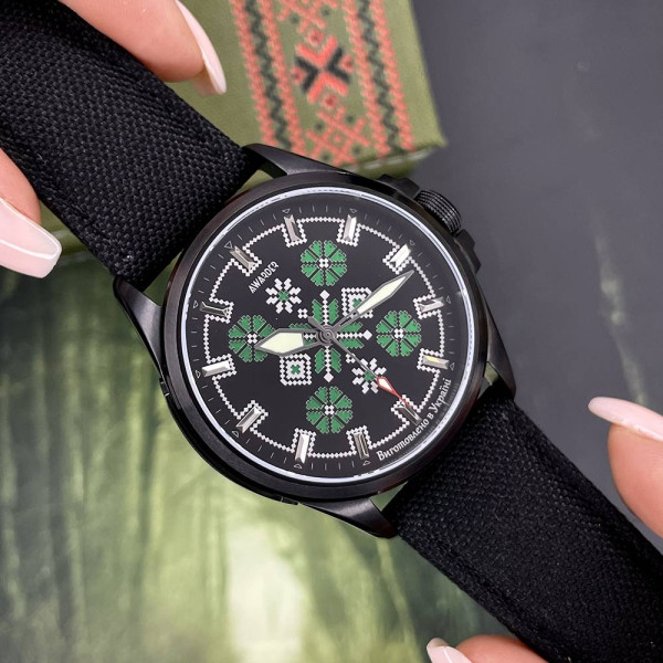 Патриотические наручные часы Awarder Embroidery Black-Green Black Battery 10ATM фото 11