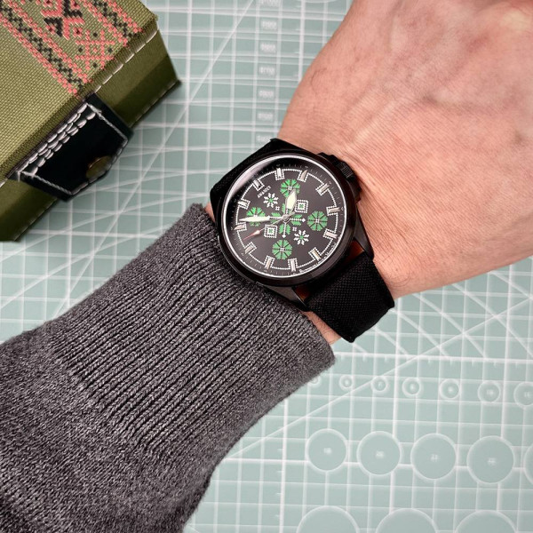 Патріотичний наручний годинник Awarder Embroidery Black-Green Black Battery 10ATM фото 13