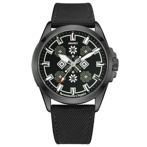 Патриотические наручные часы Awarder Embroidery Black-Army Green Black Battery 10ATM