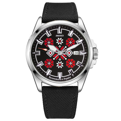 Патріотичний наручний годинник Awarder Embroidery Silver-Red Black Automatic 10ATM