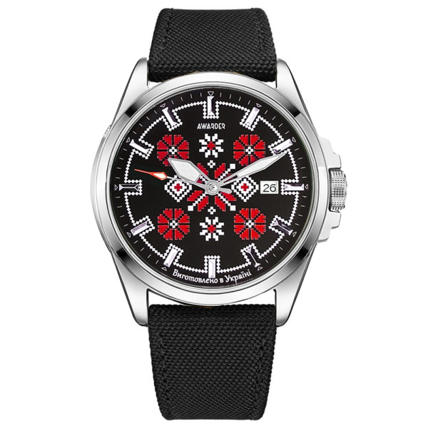 Патріотичний наручний годинник Awarder Embroidery Silver-Red Black Automatic 10ATM фото 1