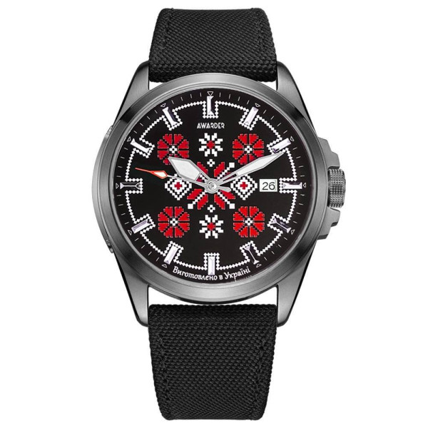 Патріотичний наручний годинник Awarder Embroidery Silver-Red Black Automatic 10ATM фото 1
