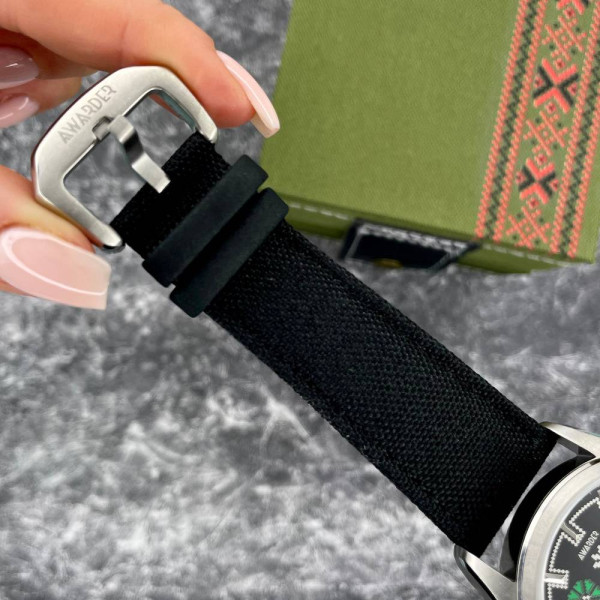 Патріотичний наручний годинник Awarder Embroidery Silver-Green Black Automatic 10ATM фото 9