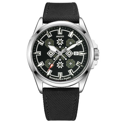 Патріотичний наручний годинник Awarder Embroidery Silver-Army Green Black Automatic 10ATM