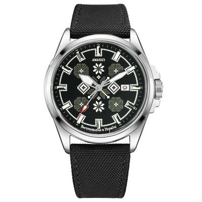 Патриотические наручные часы Awarder Embroidery Silver-Army Green Black Automatic 10ATM