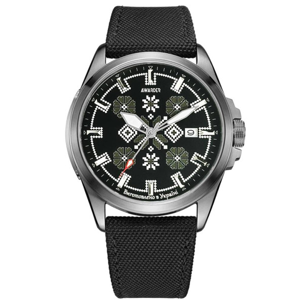 Патриотические наручные часы Awarder Embroidery Silver-Army Green Black Automatic 10ATM