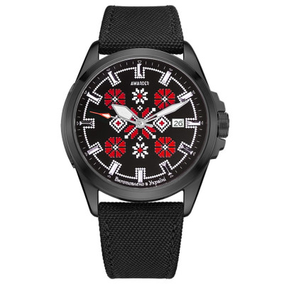 Патріотичний наручний годинник Awarder Embroidery Black-Red Black Automatic 10ATM