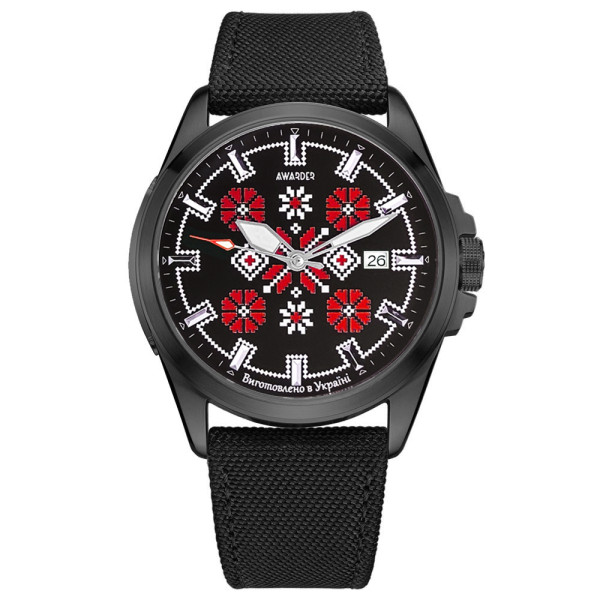 Патріотичний наручний годинник Awarder Embroidery Black-Red Black Automatic 10ATM фото 1