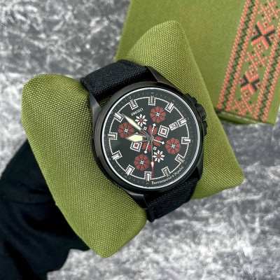 Патриотические наручные часы Awarder Embroidery Black-Red Black Automatic 10ATM