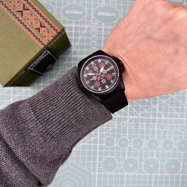 Патріотичний наручний годинник Awarder Embroidery Black-Red Black Automatic 10ATM фото 12
