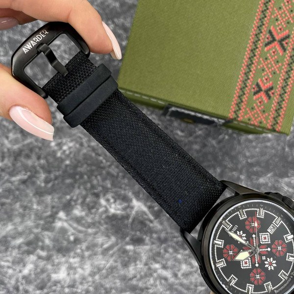 Патріотичний наручний годинник Awarder Embroidery Black-Red Black Automatic 10ATM фото 10