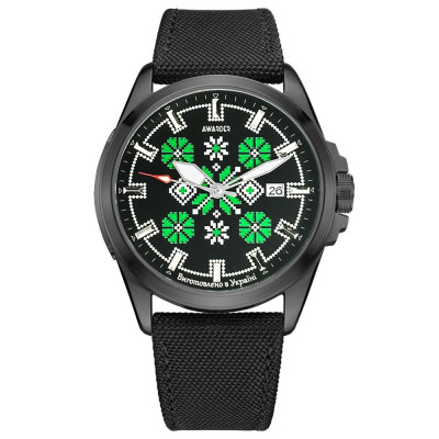 Патріотичний наручний годинник Awarder Embroidery Black-Green Black Automatic 10ATM