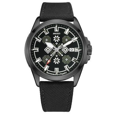 Патріотичний наручний годинник Awarder Embroidery Black-Army Green Black Automatic 10ATM