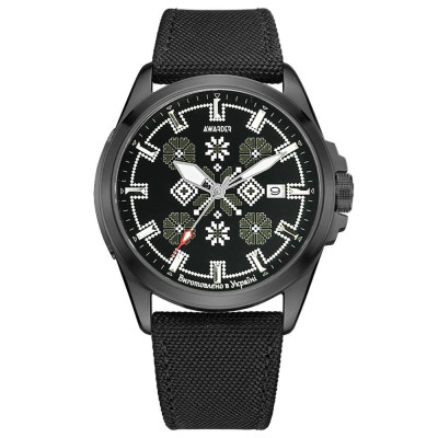 Патріотичний наручний годинник Awarder Embroidery Black-Army Green Black Automatic 10ATM