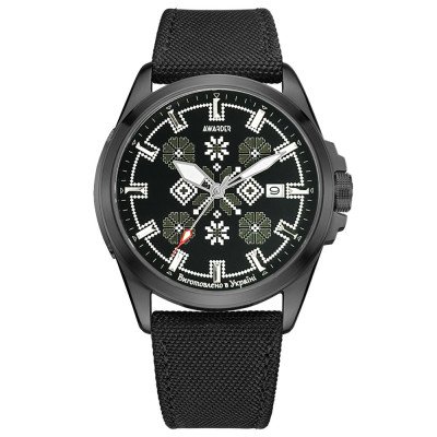 Патриотические наручные часы Awarder Embroidery Black-Army Green Black Automatic 10ATM