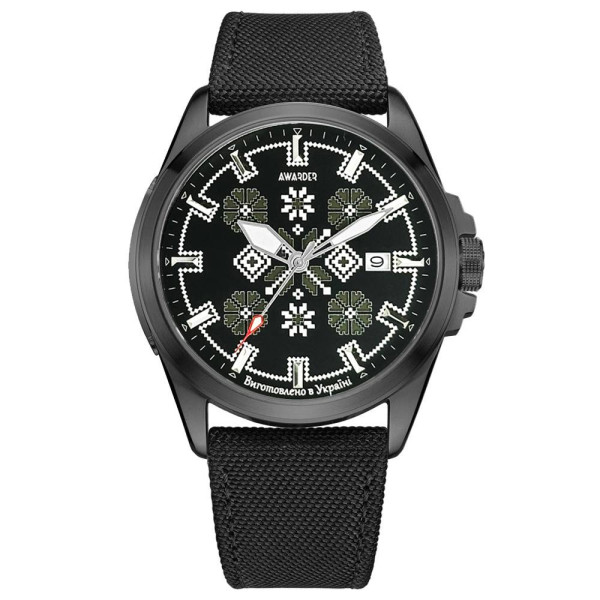 Патріотичний наручний годинник Awarder Embroidery Black-Army Green Black Automatic 10ATM фото 1