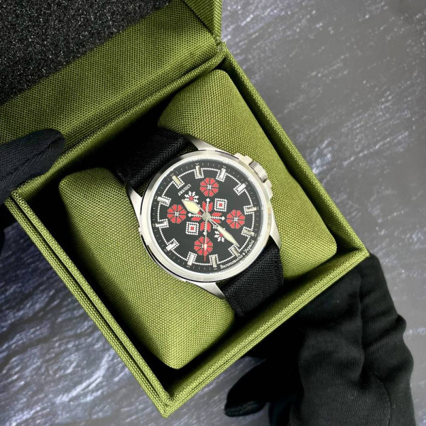 Патріотичний наручний годинник Awarder Embroidery Silver-Red Black Battery 10ATM фото 4