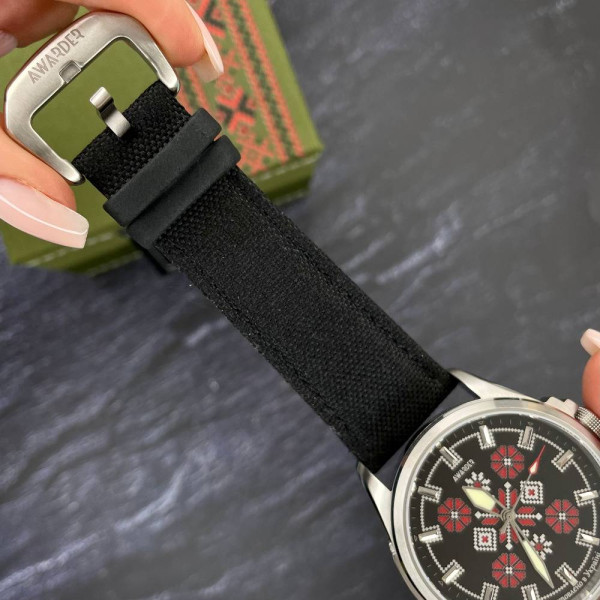 Патріотичний наручний годинник Awarder Embroidery Silver-Red Black Battery 10ATM фото 11
