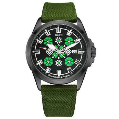 Патріотичний наручний годинник Awarder Embroidery Black-Green Green Automatic 10ATM