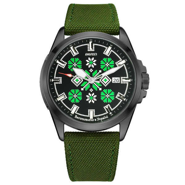 Патріотичний наручний годинник Awarder Embroidery Black-Green Green Automatic 10ATM фото 1