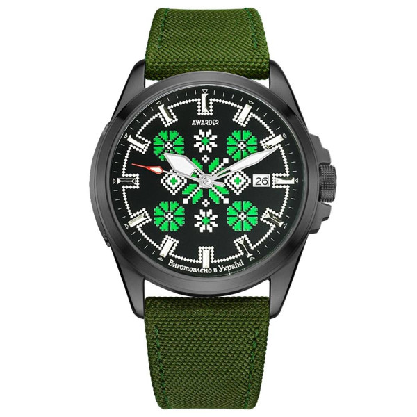 Патріотичний наручний годинник Awarder Embroidery Black-Green Green Automatic 10ATM фото 1