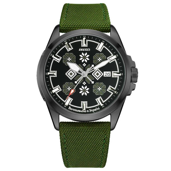 Патриотические наручные часы Awarder Embroidery Black-Army Green Green Automatic 10ATM фото 1