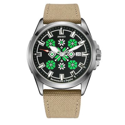 Awarder Embroidery Silver-Green Khaki Automatic 10ATM