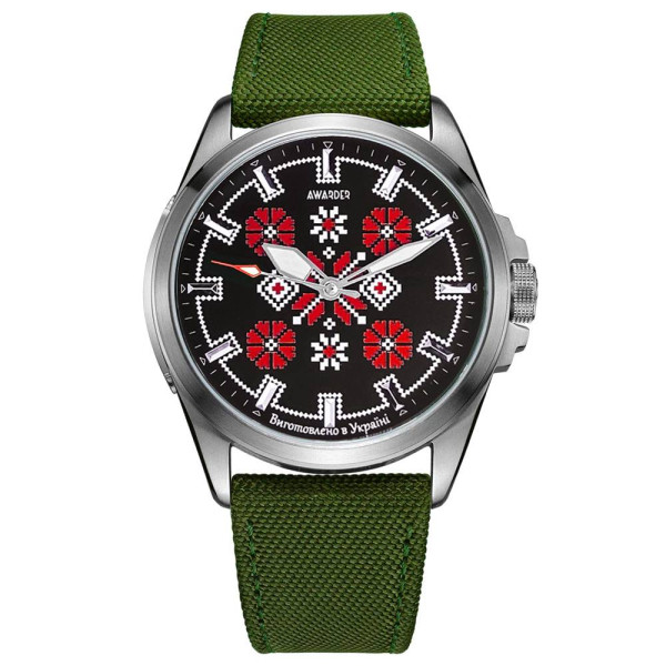 Патриотические наручные часы Awarder Embroidery Silver-Red Green Battery 10ATM фото 1