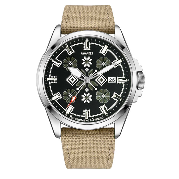 Патріотичний наручний годинник Awarder Embroidery Silver-Army Green Khaki Automatic 10ATM фото 1