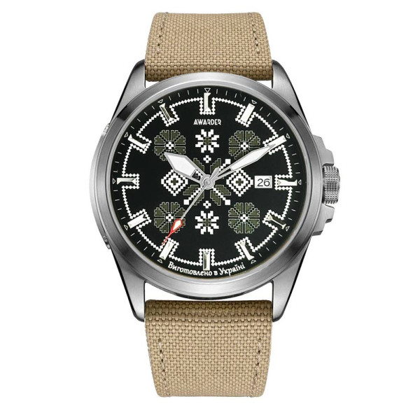 Патріотичний наручний годинник Awarder Embroidery Silver-Army Green Khaki Automatic 10ATM фото 1