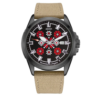 Патріотичний наручний годинник Awarder Embroidery Black-Red Khaki Automatic 10ATM