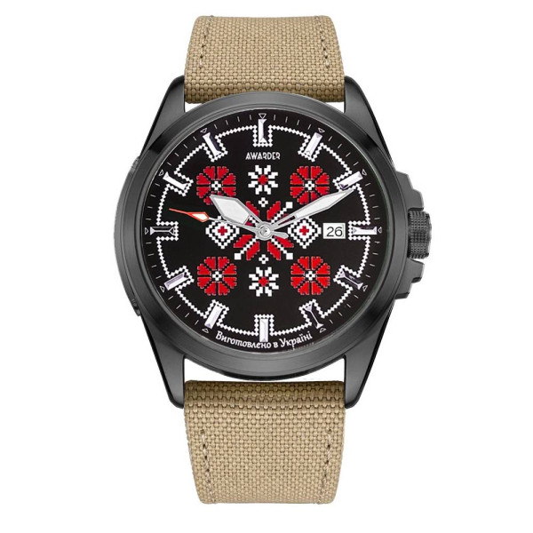 Патріотичний наручний годинник Awarder Embroidery Black-Red Khaki Automatic 10ATM фото 1