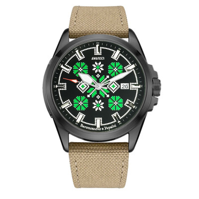 Патріотичний наручний годинник Awarder Embroidery Black-Green Khaki Automatic 10ATM