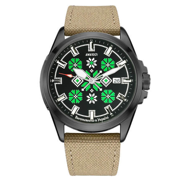 Патріотичний наручний годинник Awarder Embroidery Black-Green Khaki Automatic 10ATM фото 1