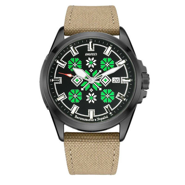 Патриотические наручные часы Awarder Embroidery Black-Green Khaki Automatic 10ATM фото 1