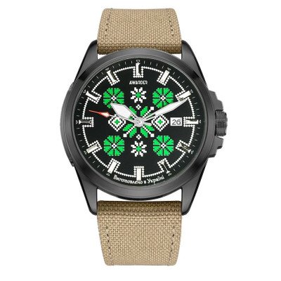 Awarder Embroidery Black-Green Khaki Automatic 10ATM