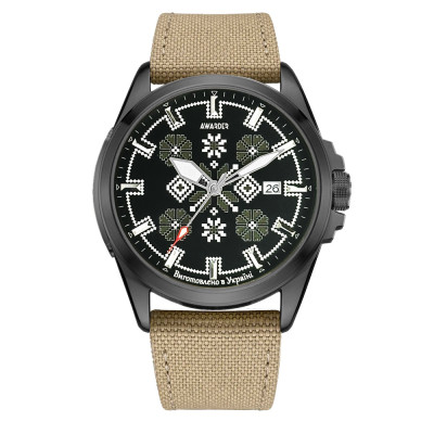 Патріотичний наручний годинник Awarder Embroidery Black-Army Green Khaki Automatic 10ATM