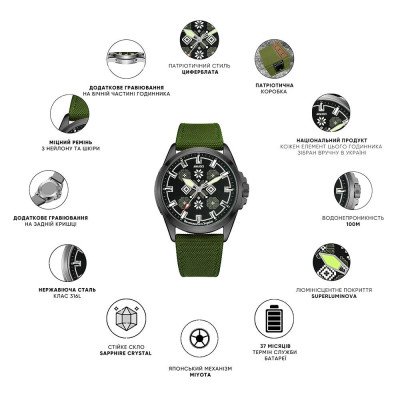 Awarder Embroidery Silver-Army Green Khaki Battery 10ATM