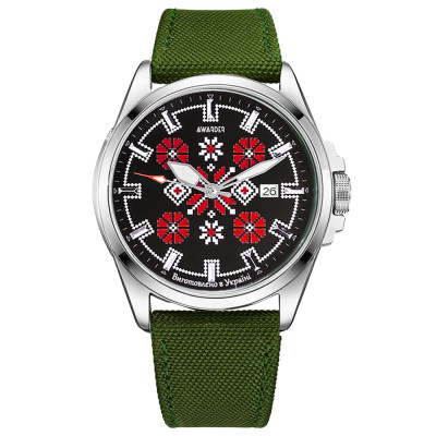Патріотичний наручний годинник Awarder Embroidery Silver-Red Green Automatic 10ATM